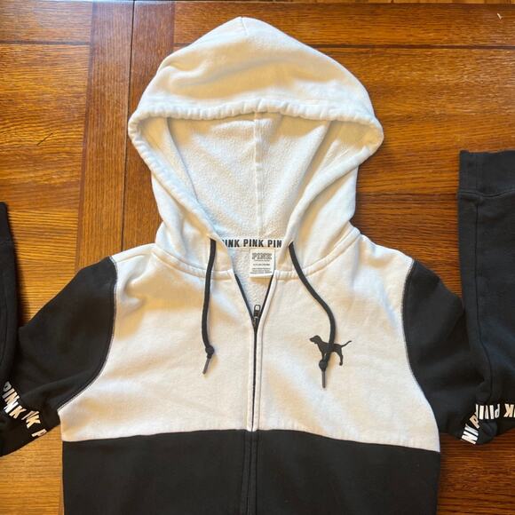 PINK VS Black White Full Zip Hoodie with pockets Size Small Vintage Y2k Teens - Picture 7 of 13
